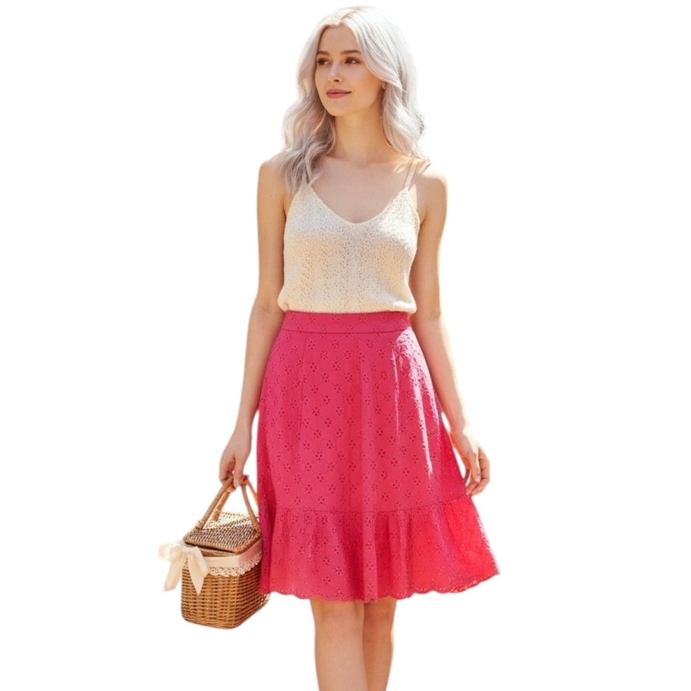 LOFT NEW Pink Skirt Coquette Feminine Eyelet A-Line Ruffle Hem Size 4‎ NWT